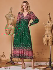 Jolie Moi Green Symmetrical Print Mesh Maxi Dress - Image 4 of 5