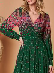 Jolie Moi Green Symmetrical Print Mesh Maxi Dress - Image 5 of 5