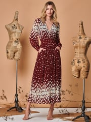 Jolie Moi Red Symmetrical Print Mesh Maxi Dress - Image 1 of 5