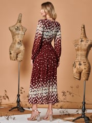 Jolie Moi Red Symmetrical Print Mesh Maxi Dress - Image 2 of 5