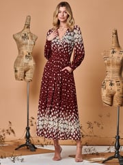 Jolie Moi Red Symmetrical Print Mesh Maxi Dress - Image 4 of 5
