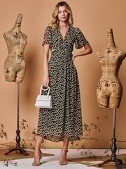 Jolie Moi Black Plunge Neckline Keyhole Chiffon Maxi Dress - Image 1 of 5