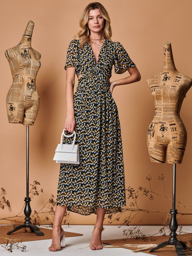 Jolie Moi Black Plunge Neckline Keyhole Chiffon Maxi Dress - Image 1 of 5