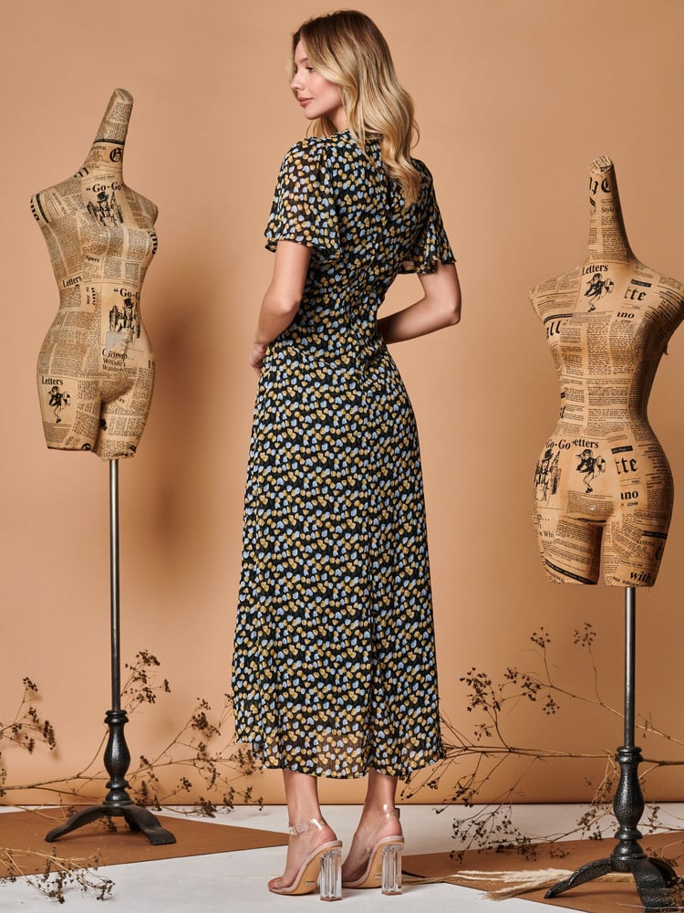 Jolie Moi Black Plunge Neckline Keyhole Chiffon Maxi Dress - Image 2 of 5