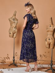 Jolie Moi Navy Blue Plunge Neckline Keyhole Chiffon Maxi Dress - Image 2 of 5