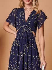 Jolie Moi Navy Blue Plunge Neckline Keyhole Chiffon Maxi Dress - Image 3 of 5