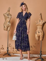 Jolie Moi Navy Blue Plunge Neckline Keyhole Chiffon Maxi Dress - Image 4 of 5