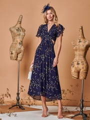 Jolie Moi Navy Blue Plunge Neckline Keyhole Chiffon Maxi Dress - Image 5 of 5