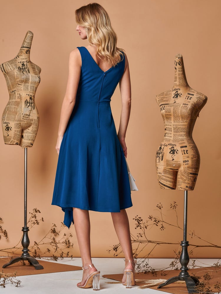Jolie Moi Blue Fit & Flare Ruffle Detail Midi Dress - Image 2 of 5