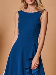 Jolie Moi Blue Fit & Flare Ruffle Detail Midi Dress - Image 3 of 5
