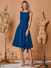 Jolie Moi Blue Fit & Flare Ruffle Detail Midi Dress - Image 4 of 5
