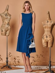 Jolie Moi Blue Fit & Flare Ruffle Detail Midi Dress - Image 5 of 5