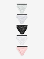 River Island Black Girls Multipack of 6 Foil Script Briefs - Image 1 of 5