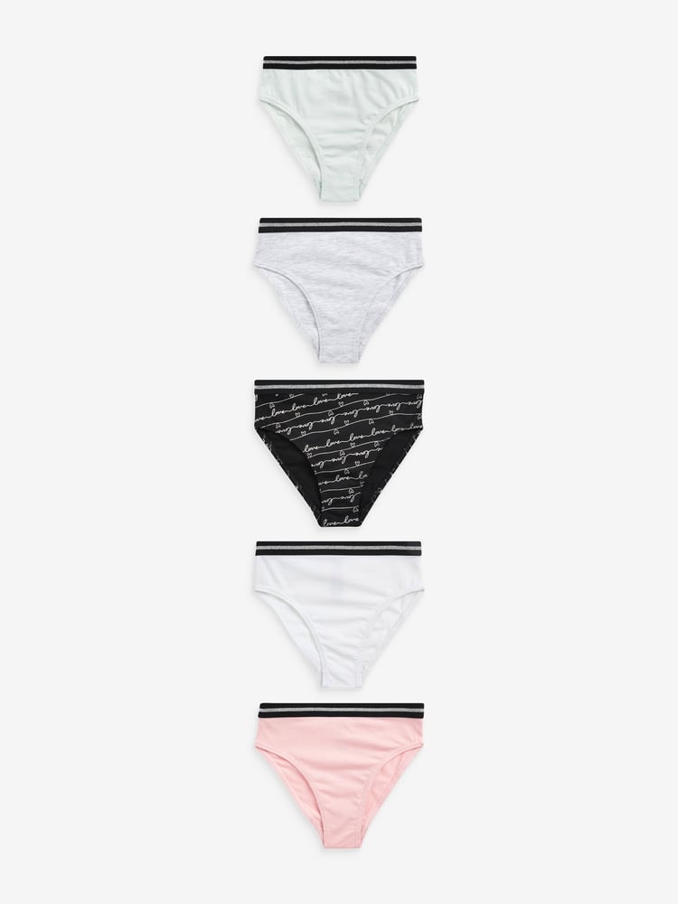 River Island Black Girls Multipack of 6 Foil Script Briefs - Image 1 of 5 River Island Black Girls Multipack of 6 Foil Script Briefs - Image 1 of 5