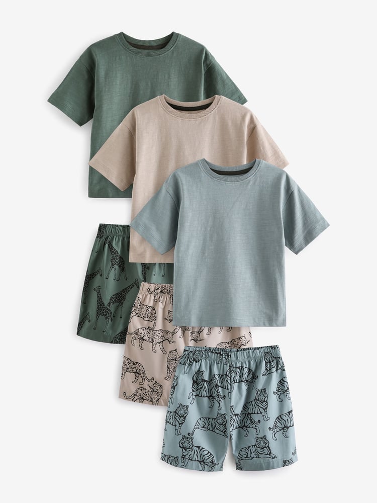 Cement/Khaki/Blue Animals 100% Cotton Short Woven Bottoms Pyjamas 3 Pack (9mths-12yrs) - Image 1 of 9 Cement/Khaki/Blue Animals 100% Cotton Short Woven Bottoms Pyjamas 3 Pack (9mths-12yrs) - Image 1 of 9