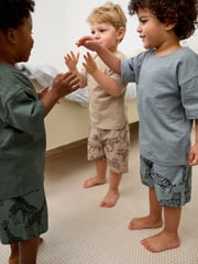 Cement/Khaki/Blue Animals 100% Cotton Short Woven Bottoms Pyjamas 3 Pack (9mths-12yrs) - Image 3 of 9