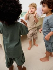 Cement/Khaki/Blue Animals 100% Cotton Short Woven Bottoms Pyjamas 3 Pack (9mths-12yrs) - Image 4 of 9