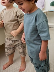 Cement/Khaki/Blue Animals 100% Cotton Short Woven Bottoms Pyjamas 3 Pack (9mths-12yrs) - Image 5 of 9
