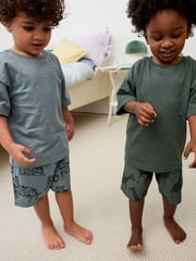 Cement/Khaki/Blue Animals 100% Cotton Short Woven Bottoms Pyjamas 3 Pack (9mths-12yrs) - Image 6 of 9