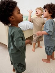 Cement/Khaki/Blue Animals 100% Cotton Short Woven Bottoms Pyjamas 3 Pack (9mths-12yrs) - Image 7 of 9