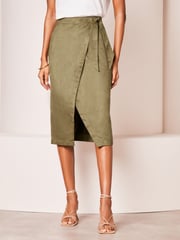 Lipsy Khaki Green Suedette Wrap Midi Skirt - Image 1 of 4
