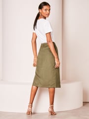 Lipsy Khaki Green Suedette Wrap Midi Skirt - Image 2 of 4