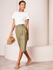 Lipsy Khaki Green Suedette Wrap Midi Skirt - Image 3 of 4