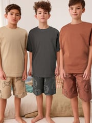 Grey/Stone/ Rust Gamer Short Woven Pyjamas 3 Pack (3-16yrs) - Image 1 of 8