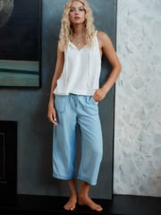 Mid Blue Denim TENCEL™ Tie Waist Wide Leg Culottes - Image 1 of 7