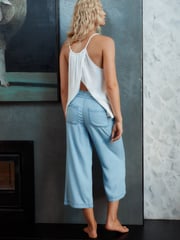 Mid Blue Denim TENCEL™ Tie Waist Wide Leg Culottes - Image 3 of 7