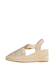 Friends Like These Gold Regular Fit Closed Toe Elastic Strap Espadrille Wedge Shoe - Image 5 of 5