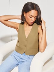 Lipsy Camel Fitted Tailored Buttoned Waistcoat - Image 1 of 4