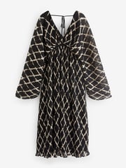 Black/White Wide Sleeve V-Neck Textured Dress - Image 5 of 6