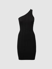 Good American Black Good American One-Shoulder Plisse Mini Dress - Image 2 of 5