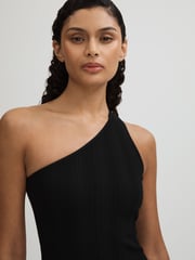 Good American Black Good American One-Shoulder Plisse Mini Dress - Image 3 of 5