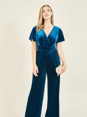 Yumi Blue Jumpsuit With Angel Sleeves - Image 1 of 5