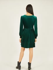 Mela Green Velvet Long Sleeve Skater Dress - Image 2 of 5