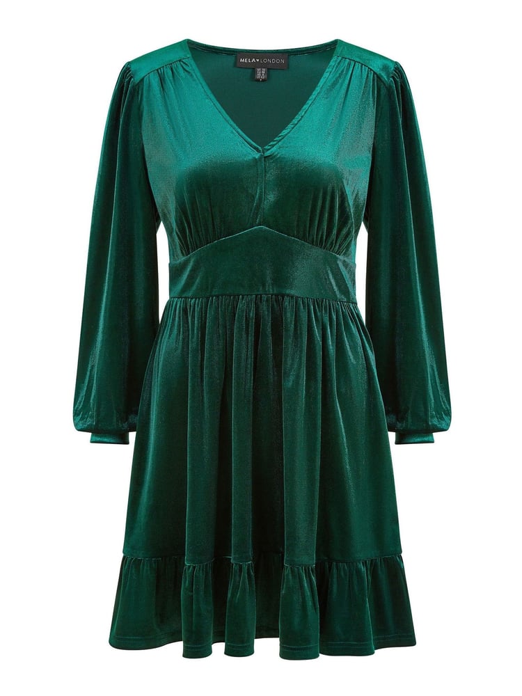 Mela Green Velvet Long Sleeve Skater Dress - Image 5 of 5
