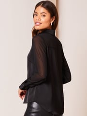 Lipsy Black Satin Sleeve Button Through Shirt - Image 2 of 4