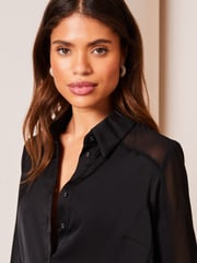 Lipsy Black Satin Sleeve Button Through Shirt - Image 4 of 4