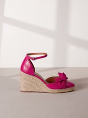Pink Signature Leather Closed Toe Bow Wedges - Image 2 of 6