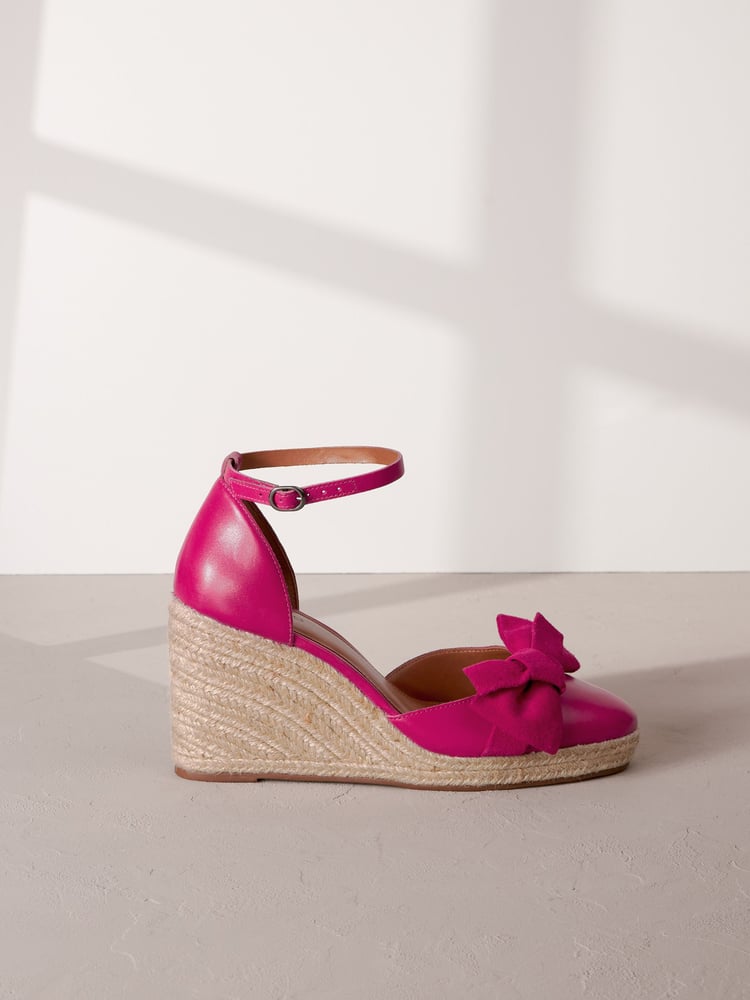 Pink Signature Leather Closed Toe Bow Wedges - Image 2 of 6