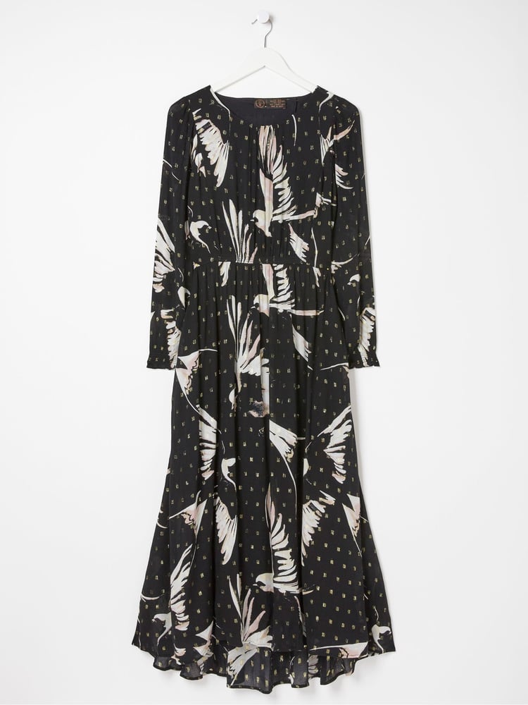 FatFace Black Elaine Swallow Print Midi Dress - Image 6 of 6