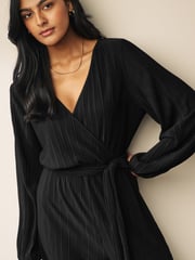 Black Long Sleeve Plissé Jumpsuit - Image 4 of 5