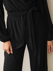 Black Long Sleeve Plissé Jumpsuit - Image 5 of 5