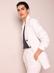White Three-Button Detail Longline Blazer - Image 3 of 7