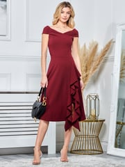 Jolie Moi Red Desiree Frill Fit & Flare Dress - Image 1 of 6