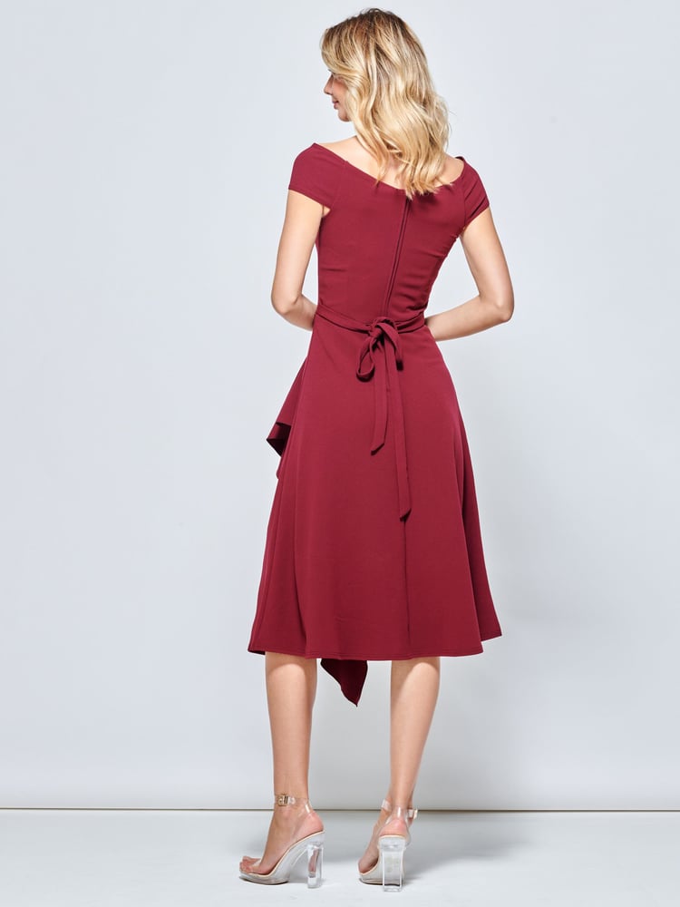 Jolie Moi Red Desiree Frill Fit & Flare Dress - Image 2 of 6