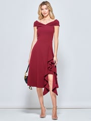 Jolie Moi Red Desiree Frill Fit & Flare Dress - Image 4 of 6