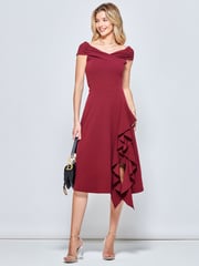 Jolie Moi Red Desiree Frill Fit & Flare Dress - Image 5 of 6